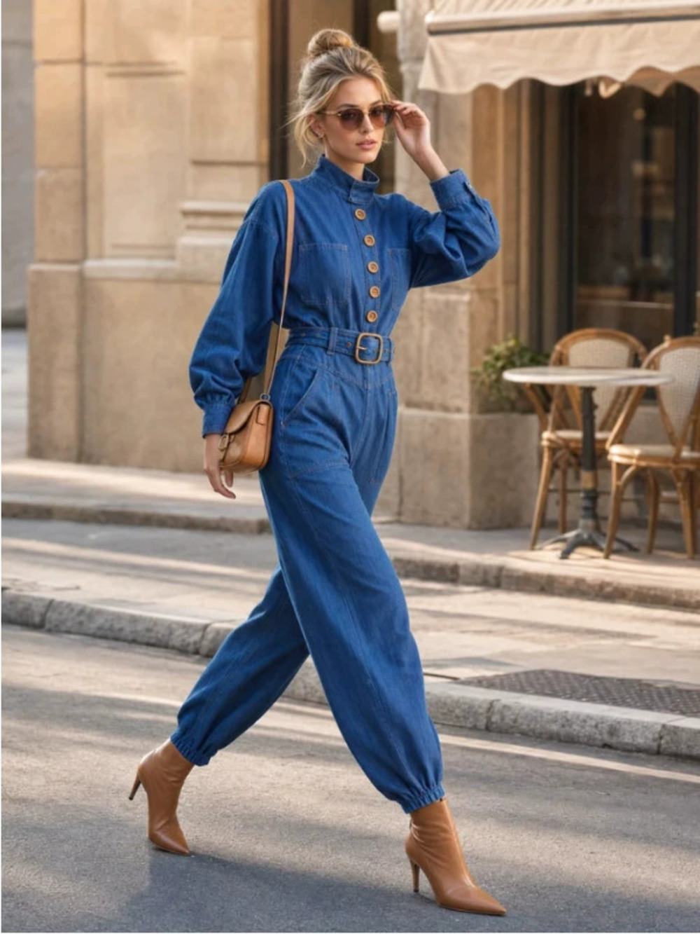 H&M Vintage Utility Denim Long Sleeve Rolled Hem Jumpsuit